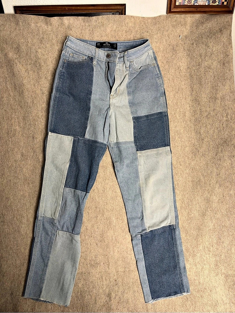 Hollister Patchwork Ultra High Rise Straight Jeans Patchwork Size 00